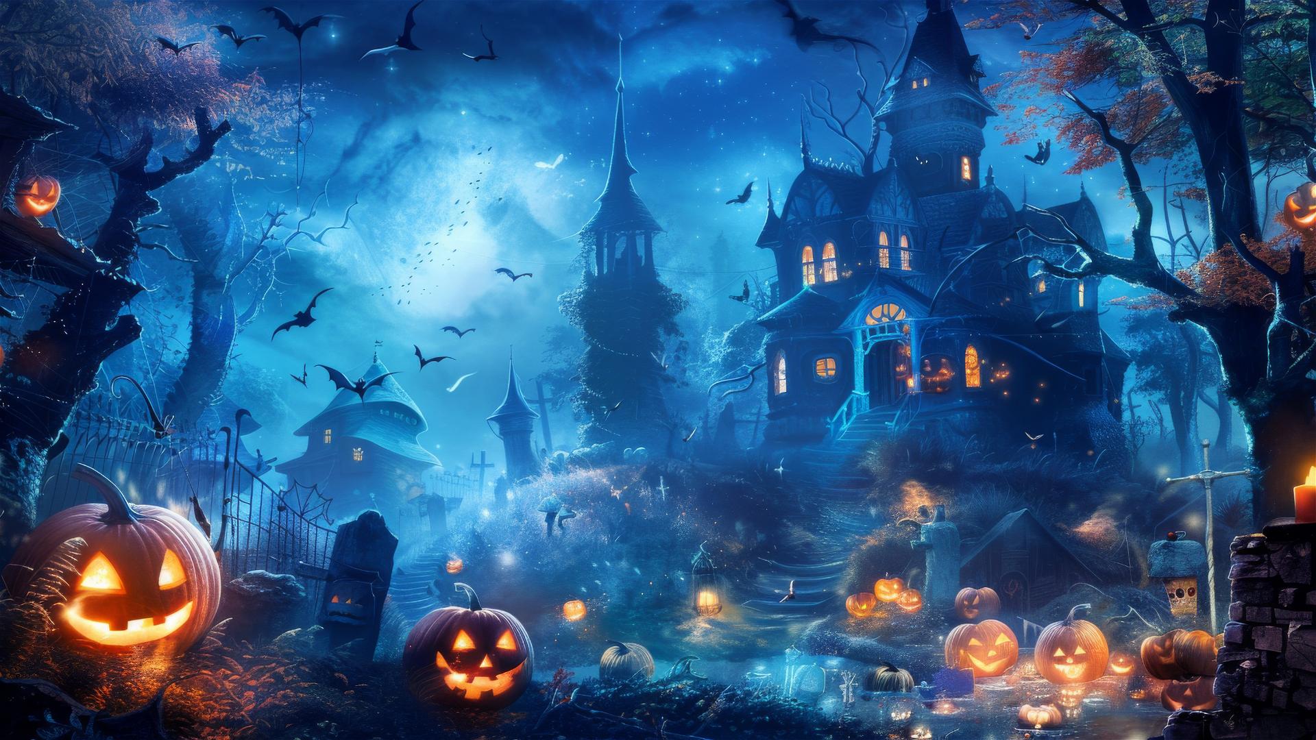 Halloween-themed background with spooky elements
