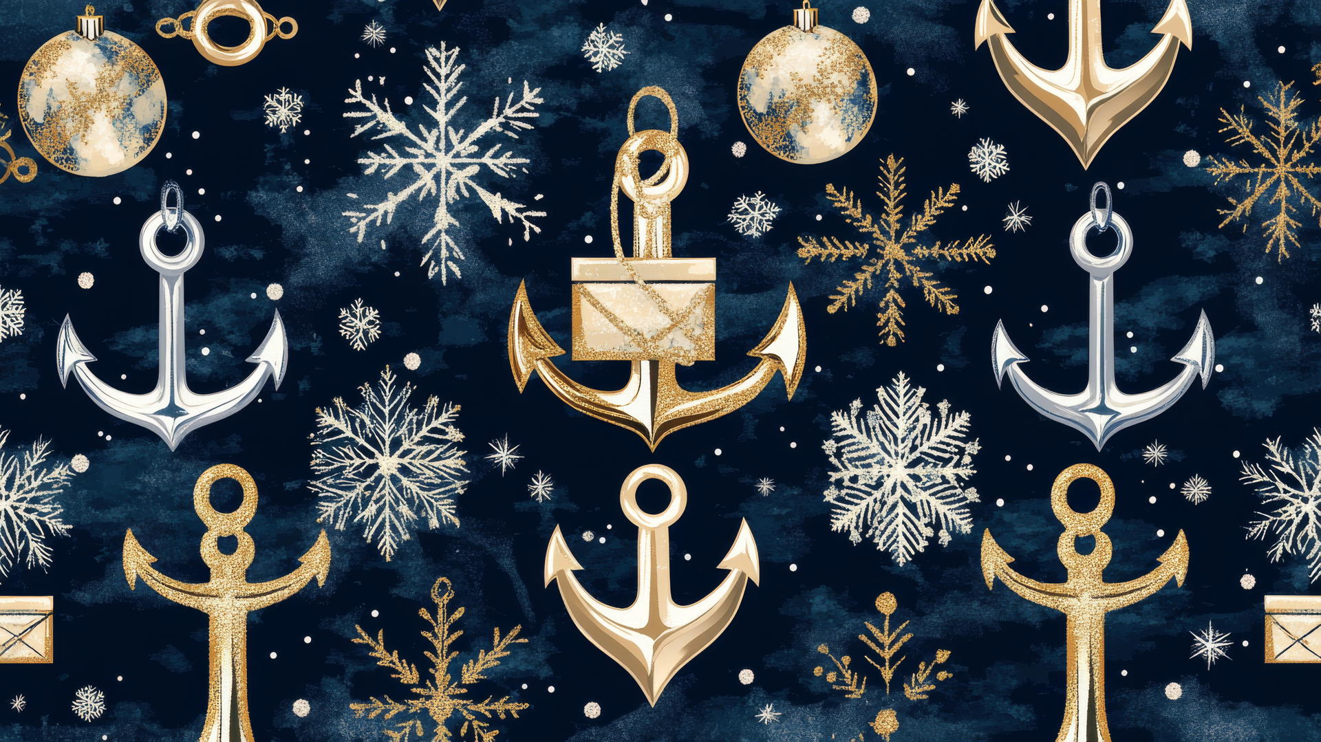 christmas wallpaper preppy with anchors and snowflakes in navy blue, white, and gold colors