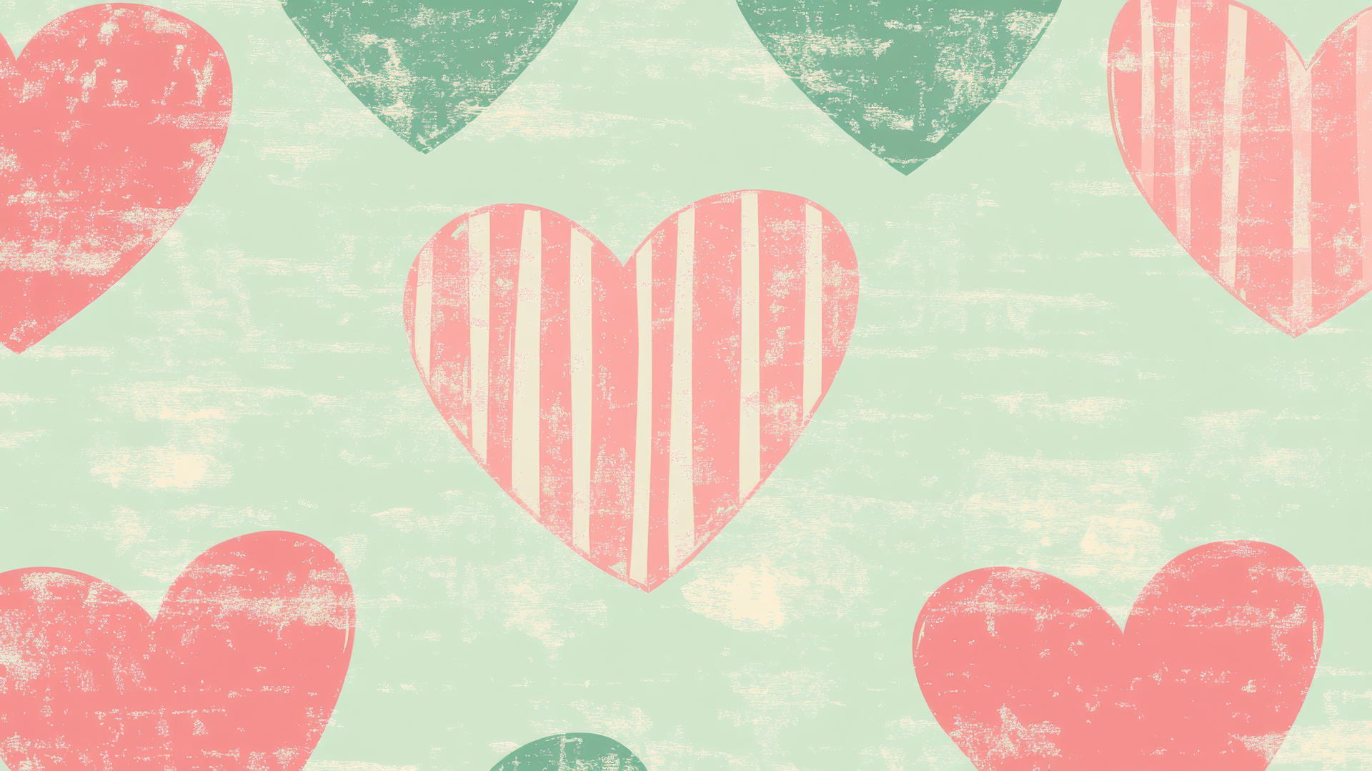 preppy wallpaper with pink and green striped hearts on minty background
