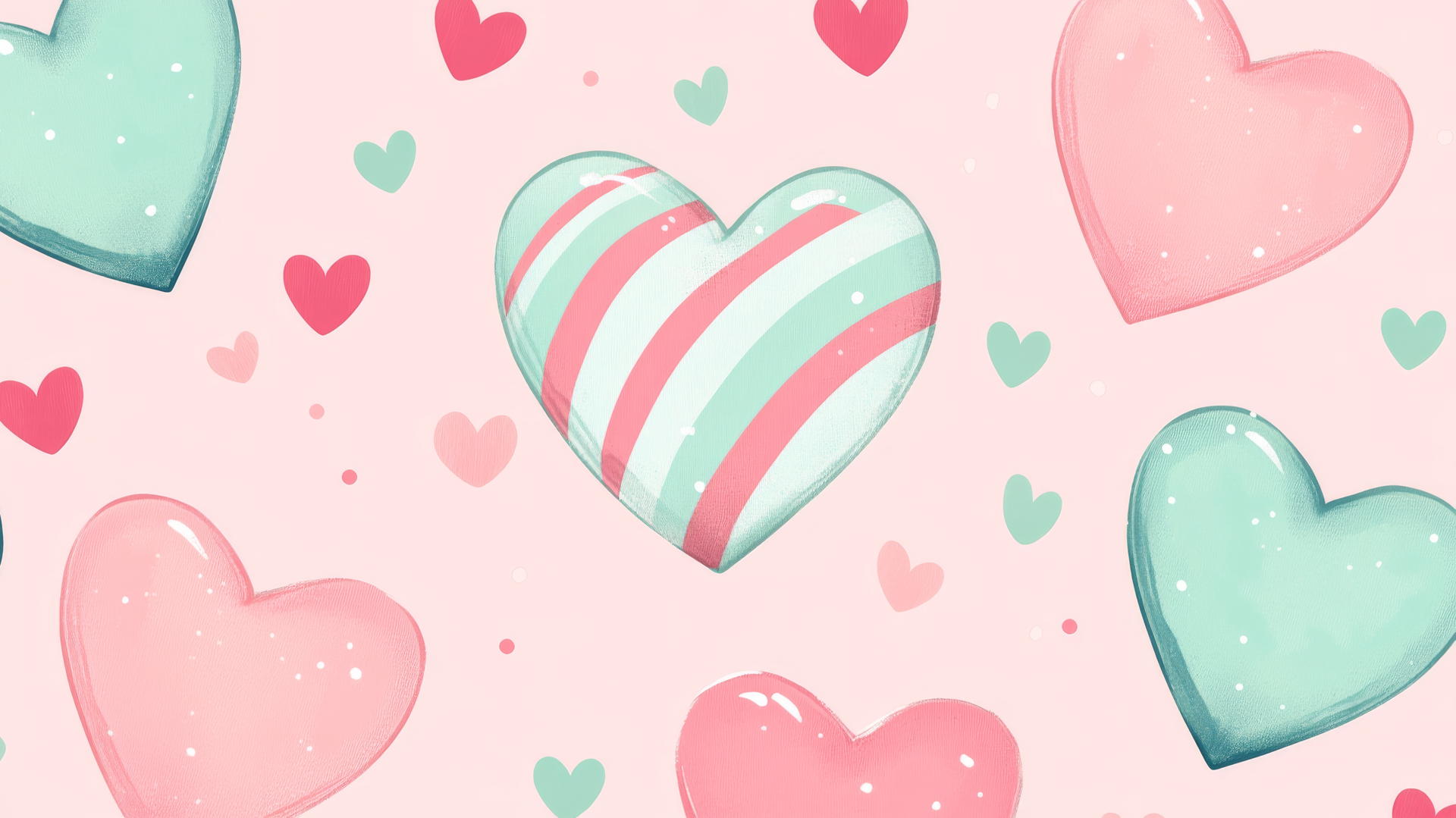 preppy wallpaper with retro Valentine's Day pattern, pink and green hearts