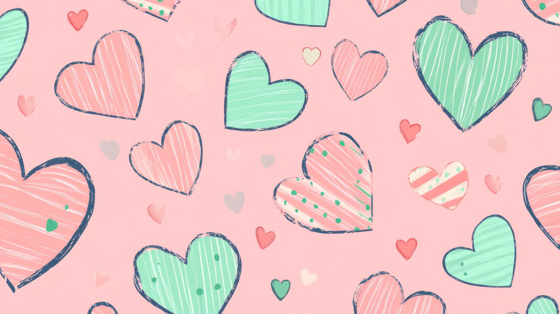 pink preppy wallpaper with pink and green hearts, pastel pink, and minty backgrounds