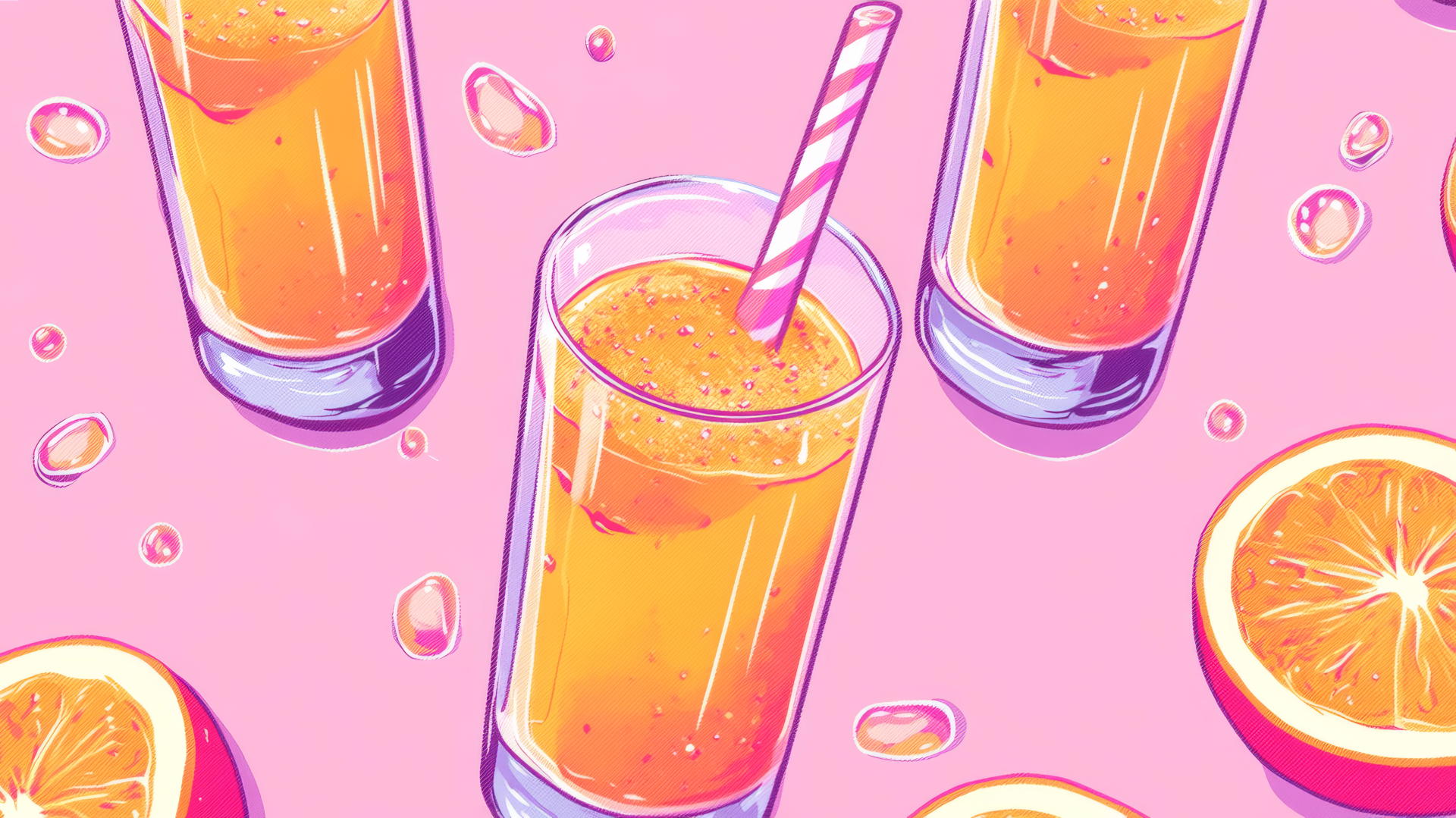 pink preppy wallpaper with 8-bit peach juice pixel art