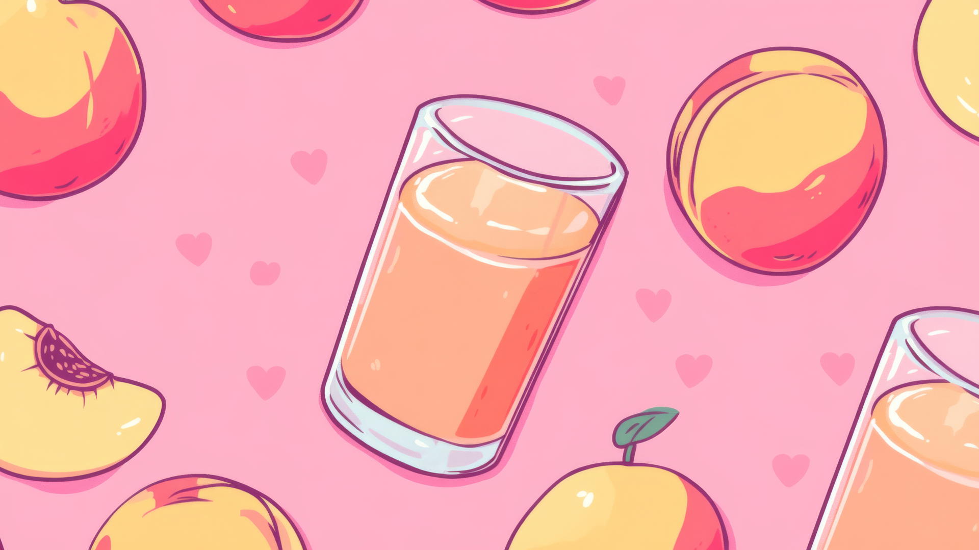 pink preppy wallpaper with 8-bit pixel art pattern of pink peach juice and glass outlines on pink background