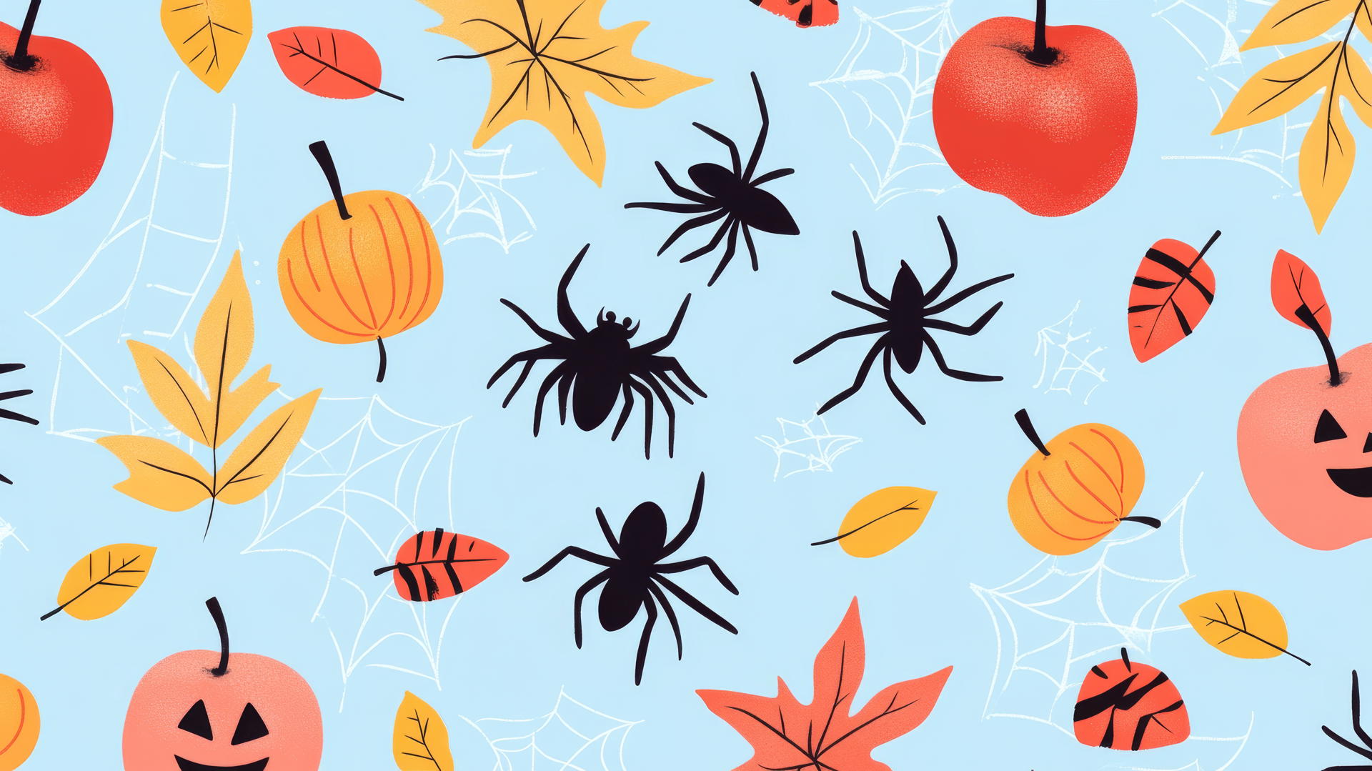 Preppy wallpaper Halloween with cute spiders and candy apples