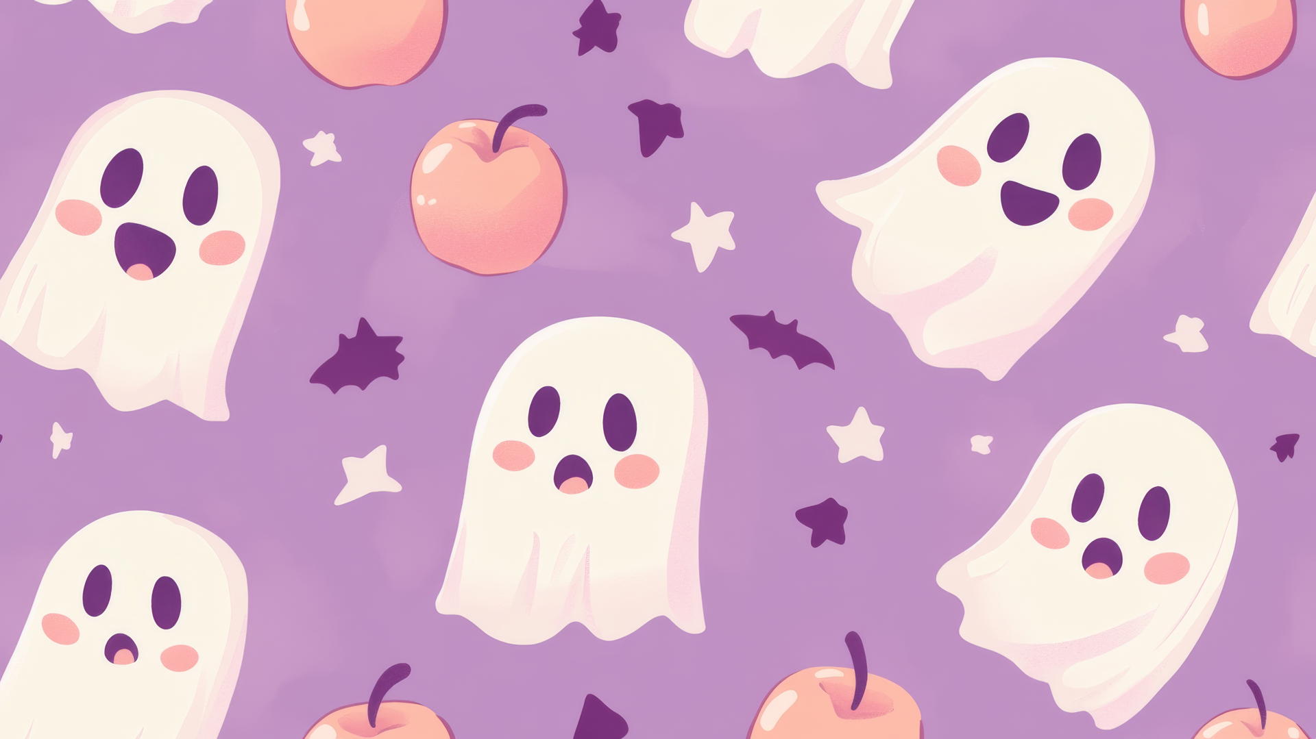 Preppy Halloween wallpaper with friendly ghosts and candy apples