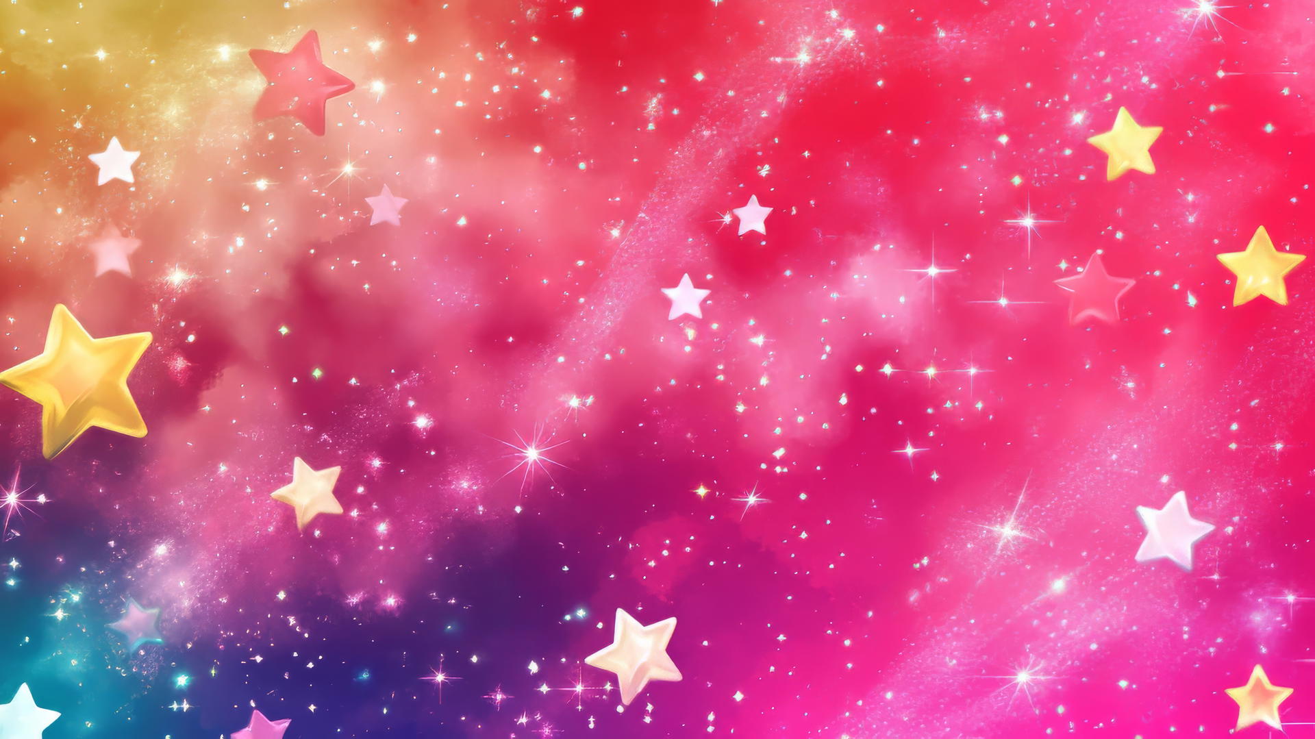 Cute hot pink wallpaper with neon stars and rainbows, glowing effects