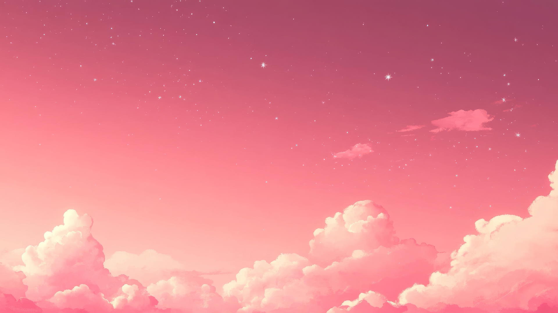 aesthetic cute pink wallpaper with pastel clouds and tiny stars