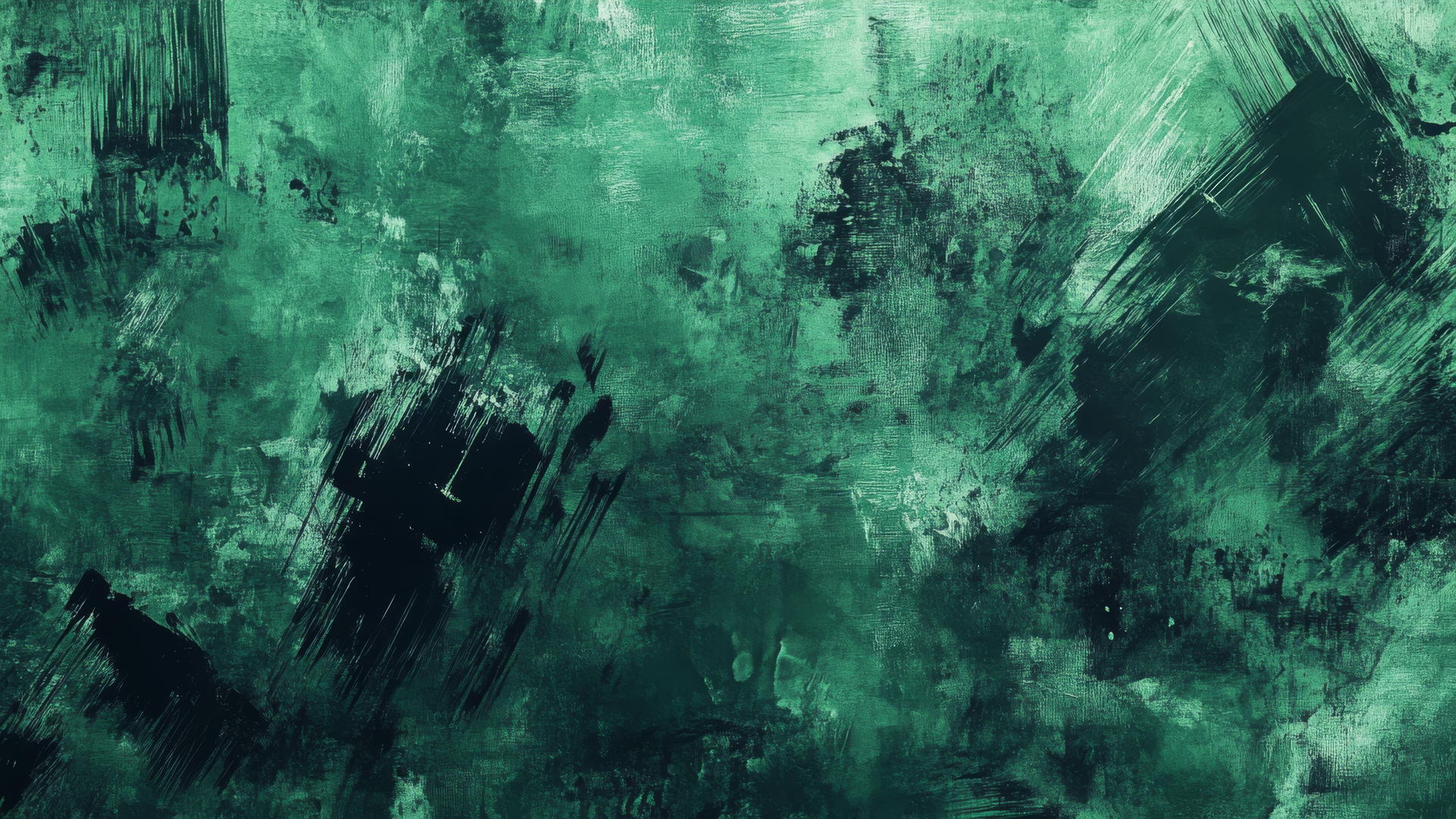 emerald green wallpaper with bold brushstrokes and splashes of darker green and black