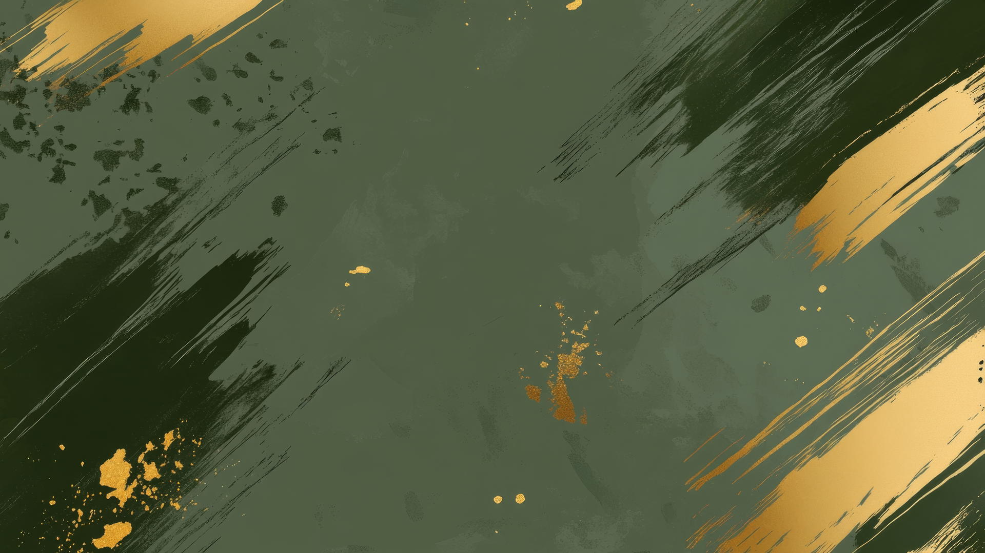 olive green wallpaper with bold brush strokes and splashes of gold