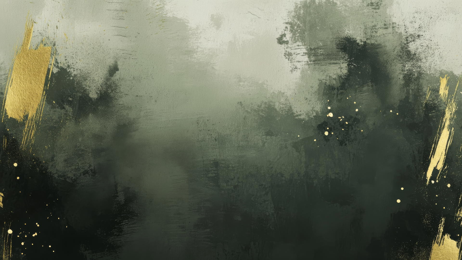 Olive green wallpaper with bold brush strokes and gold splashes