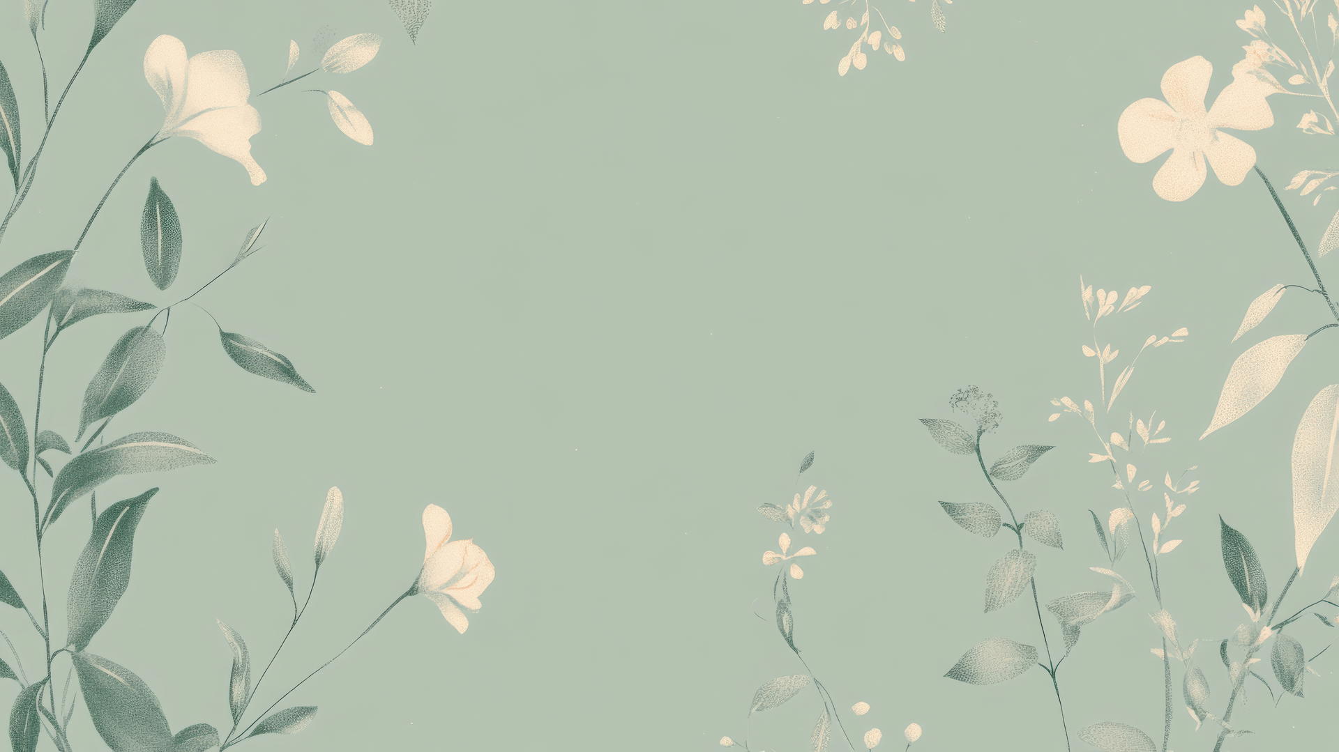 A whimsical aesthetic green wallpaper with hand-drawn botanical elements