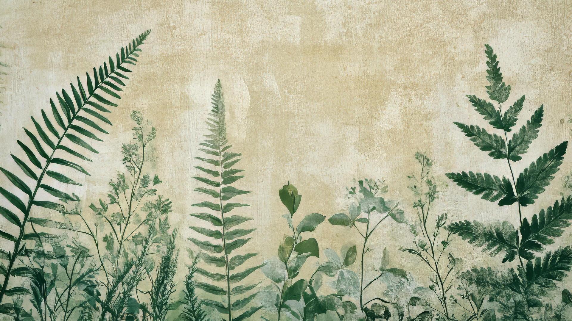 aesthetic green wallpaper with vintage botanical illustrations on aged paper