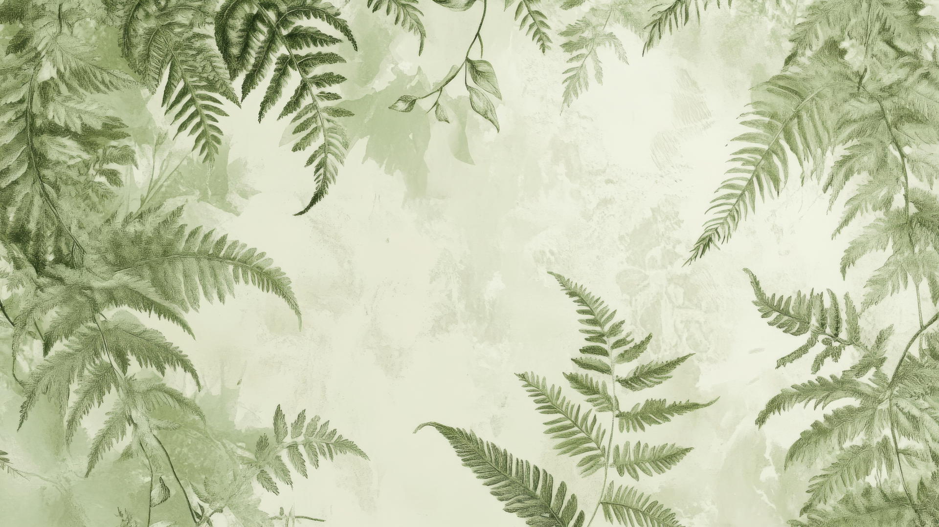 light green wallpaper with delicate fern fronds and leafy vines