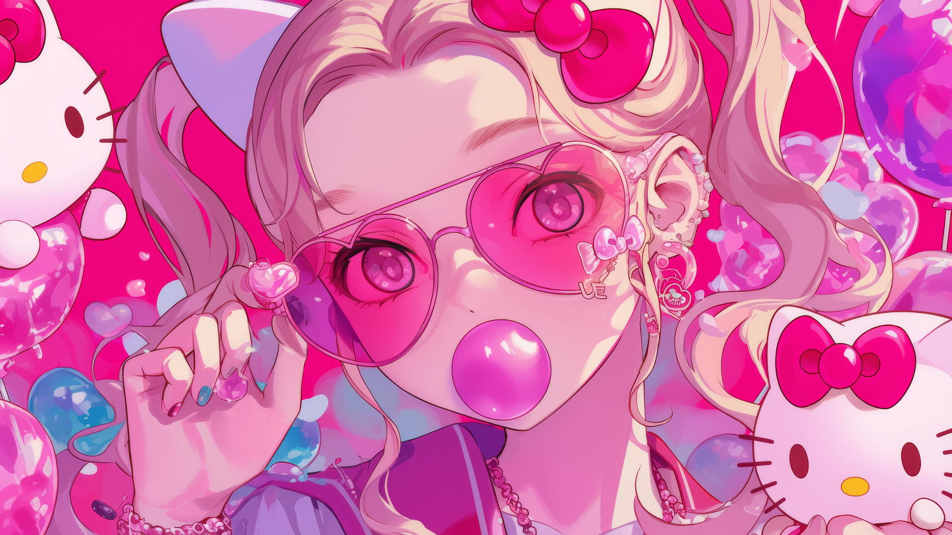 y2k hello kitty wallpaper aesthetic with pink lollipops and heart-shaped sunglasses