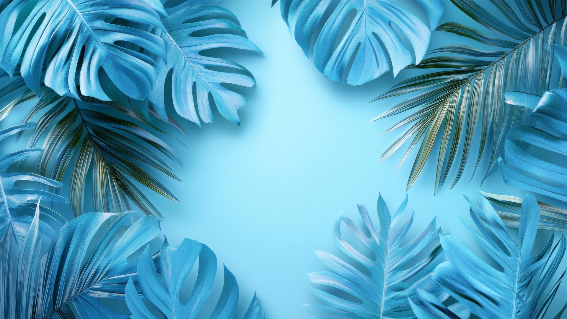 blue background wallpaper with tropical blue palm leaves