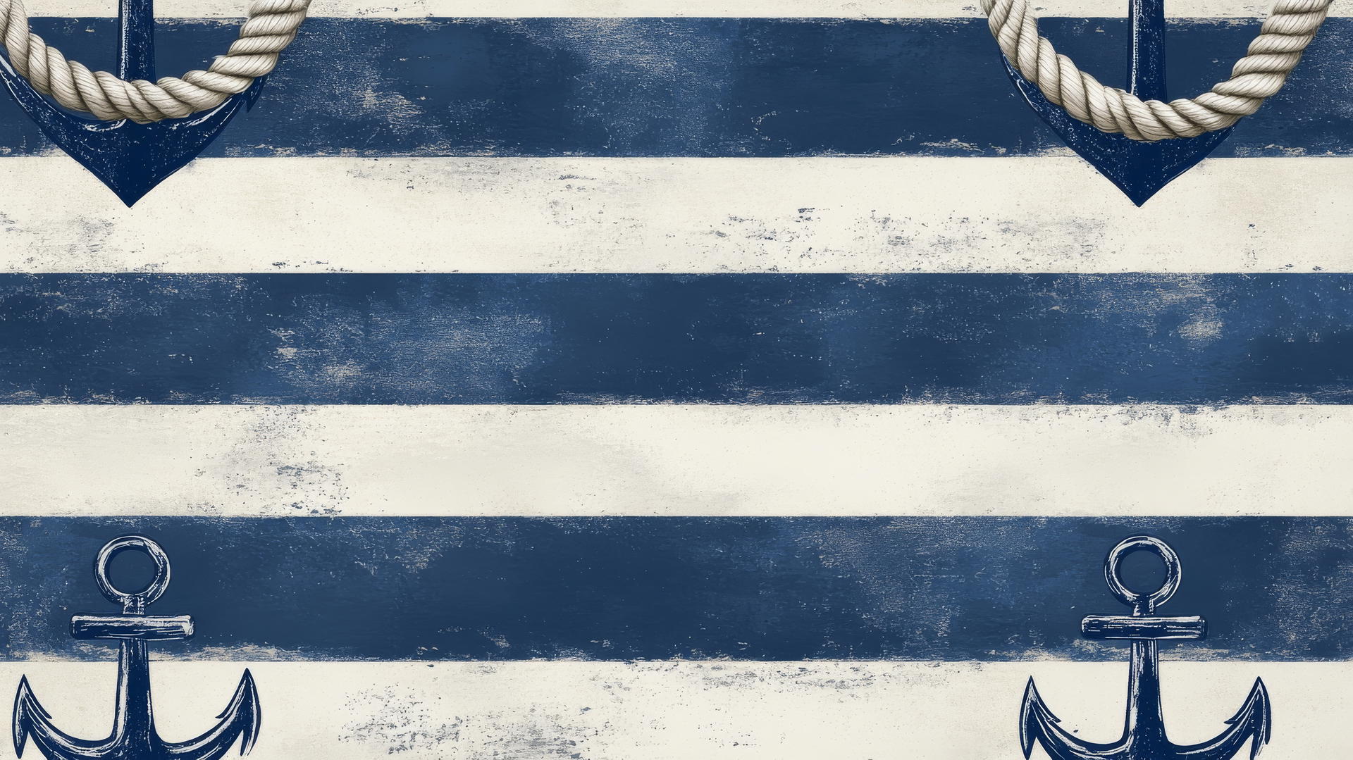 Blue and white wallpaper with horizontal stripes and nautical theme