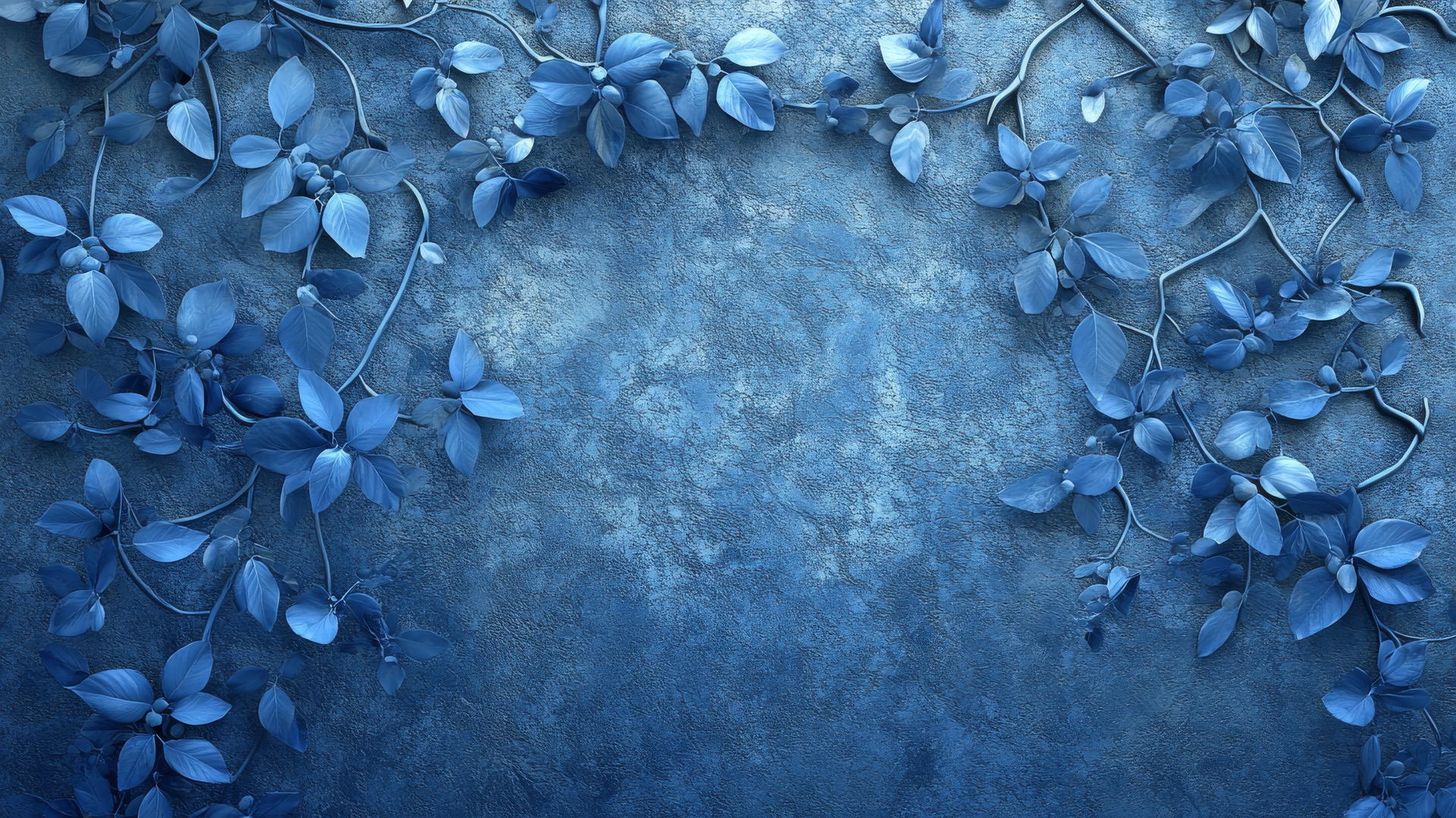 Blue floral wallpaper with indigo vines and delicately arranged petals