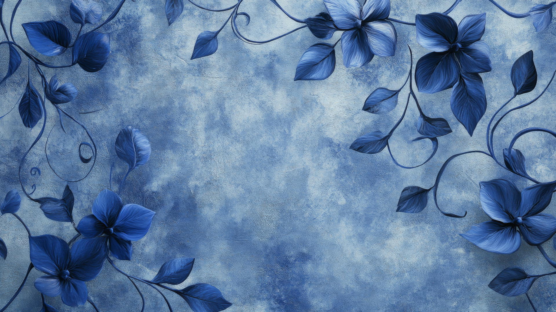 blue floral wallpaper with indigo floral vines and textured background