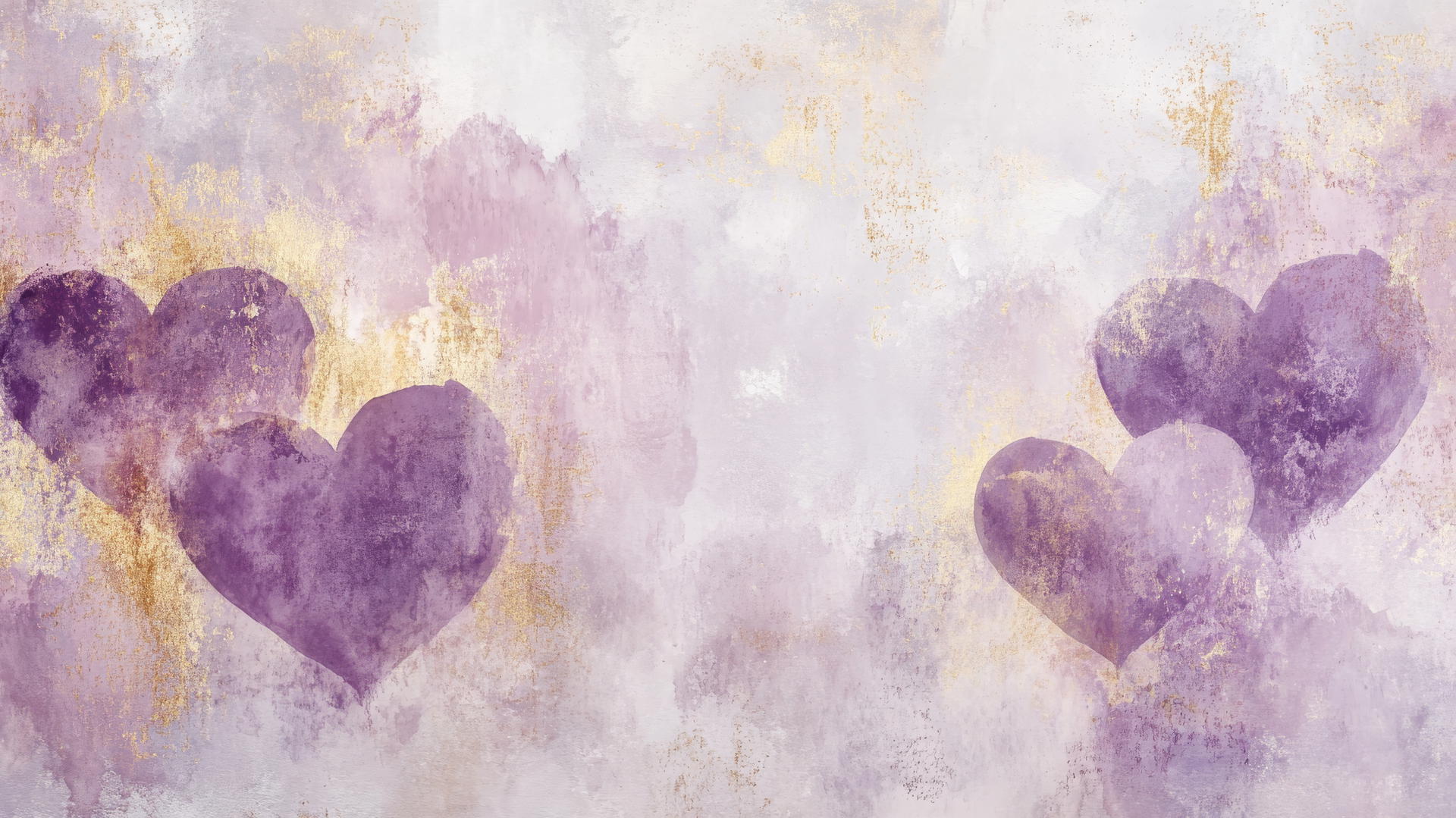 romantic purple heart wallpaper with watercolor style and gold accents