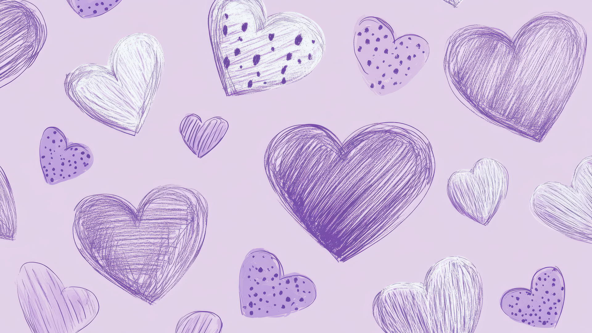 Playful purple heart wallpaper with doodle-style hearts