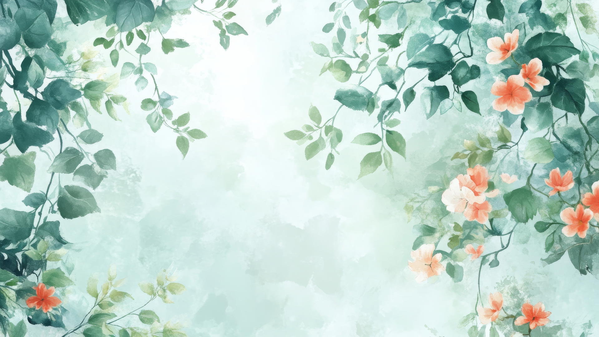 soft watercolor-style spring wallpaper with floral arrangements and leafy vines