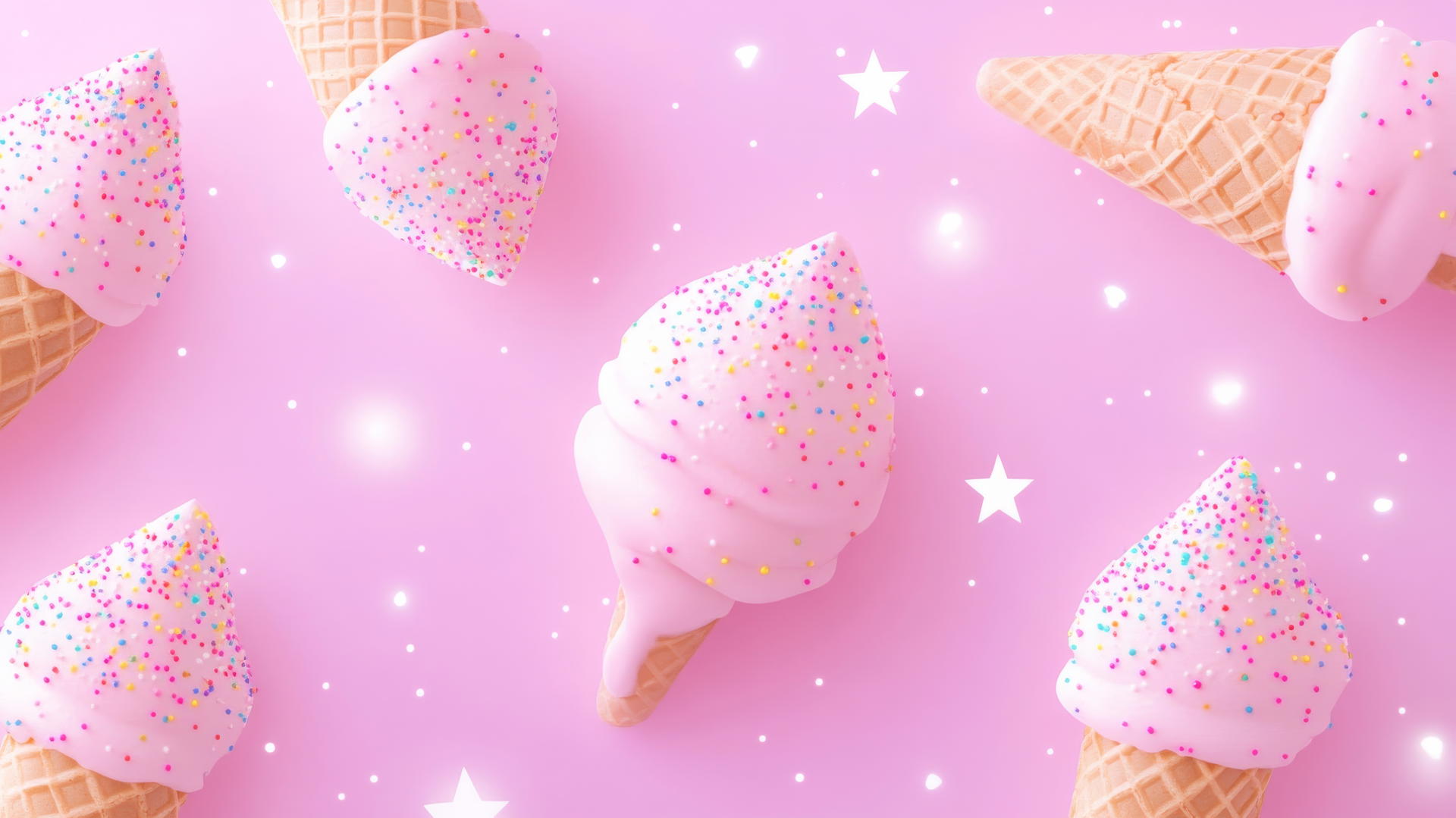 pink ice cream cones with sprinkles on pastel pink background