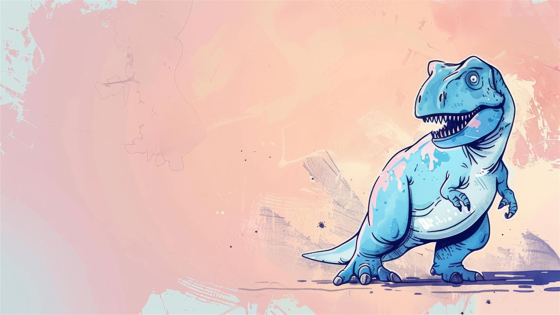 Child's crayon drawing of a blue T-Rex on simple background.