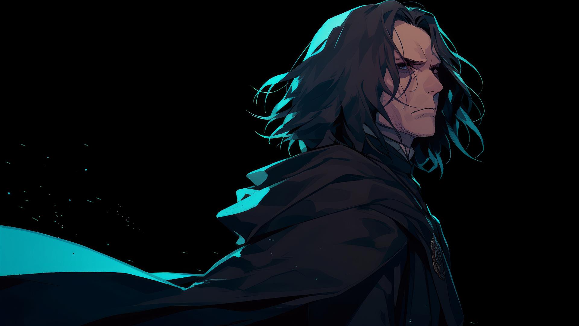 Professor Snape from Harry Potter with spotlight on dark background