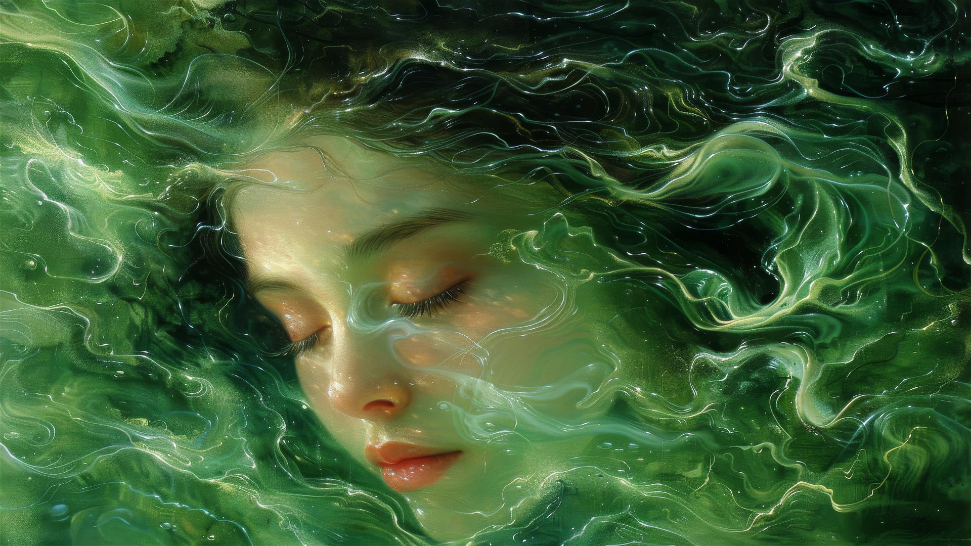 Surreal portrait of a woman, oceanic heart theme, inspired by Cavanaugh, Delville, Dali.